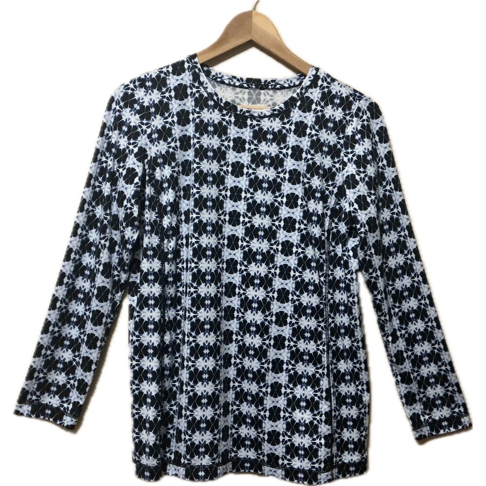 J Jill Womens Fit Top 8P Long Sleeve Crew Neck Tee Navy White Stretch Baselayer